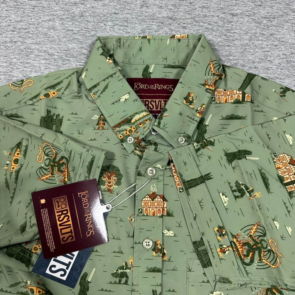 RSVLTS x Lord of the Rings Shirt Mens XS Green Frodo's Journey Stretch NEW